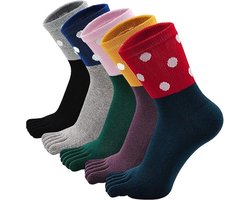 Teensokken 5 Paar - Toe Socks - Women's - Katoen - Yoga Sokken - Gladde Teennaad - Geen Vervelende Naden - Runner Teensokken - Teenslipper Sokken - Teen Sokken - Toe Socks - Toesocks - Dames - Antibacterieel - Ademend - Comfortabele Sokken