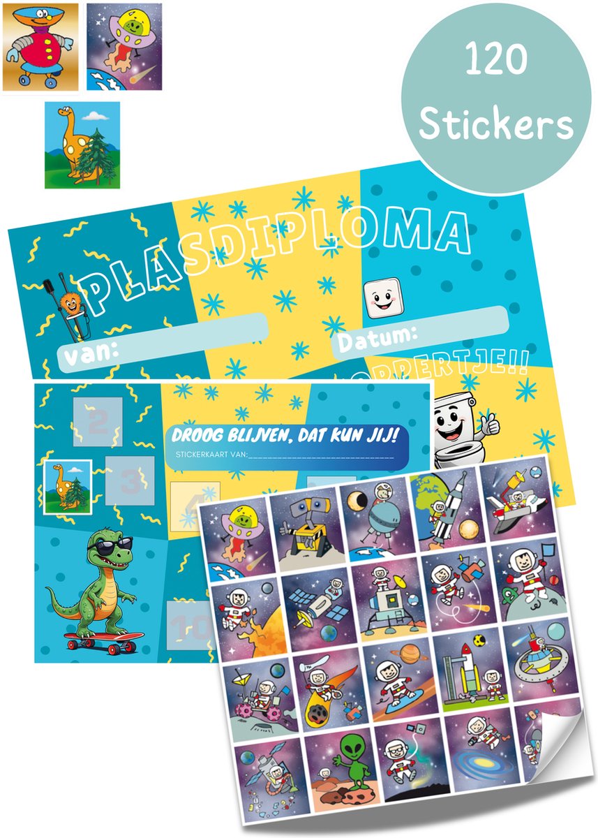 Goedkoopste Stammetjes Beloningssysteem Jongen - Zindelijkheidstraining kind - 10x stickerkaart - 120 stickers - Plasdiploma - Beloningsstickers