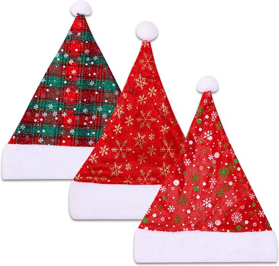 Q2P - Bonnet de Père Noël - Flocons de Neige - Adultes - Enfant - Costumes de Noël - Décorations de Noël - Taille Unique - Multi - 3 Pièces