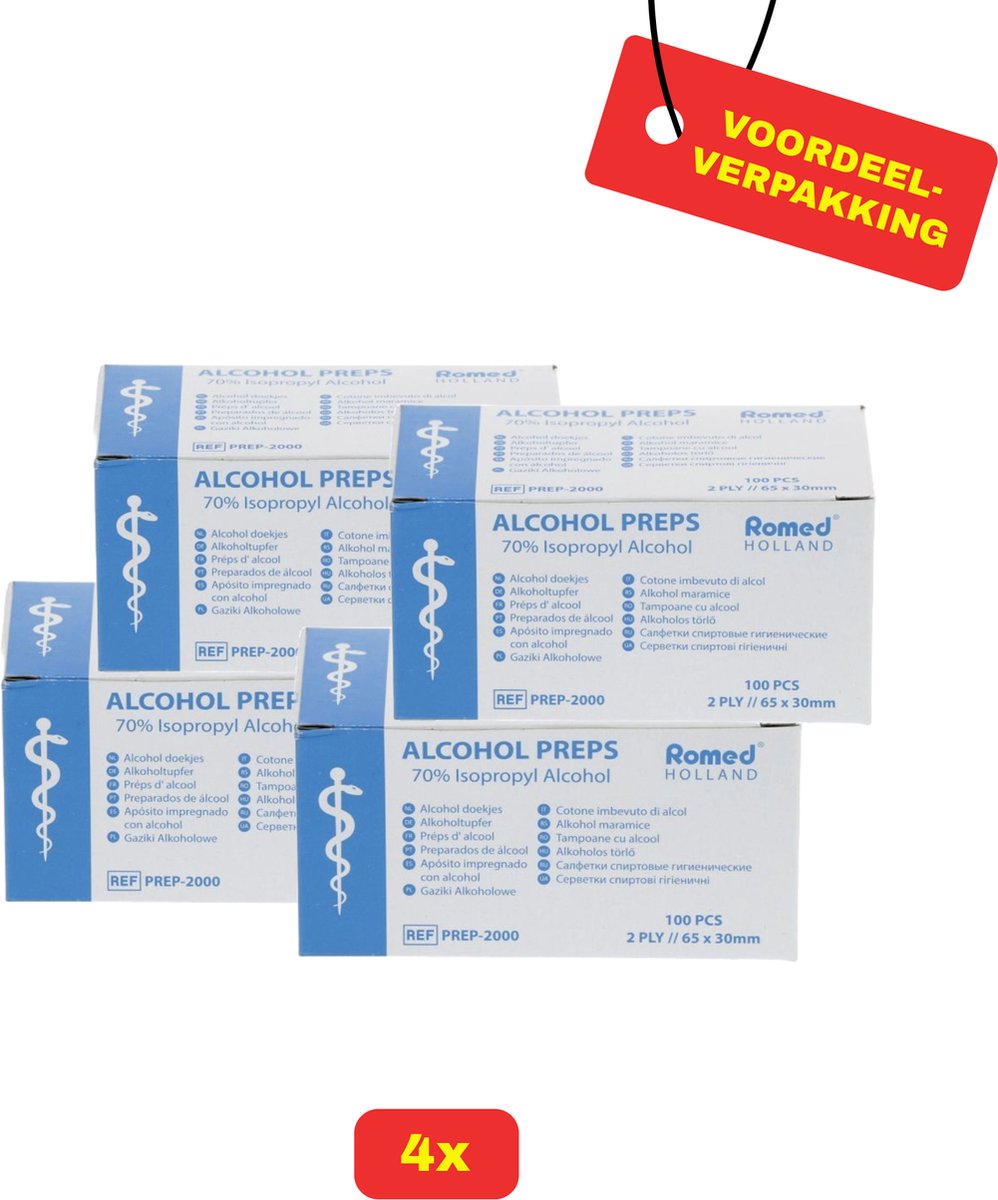 Goedkoopste 4 x Romed Alcoholdoekjes 100 stuks - Voordeelverpakking!