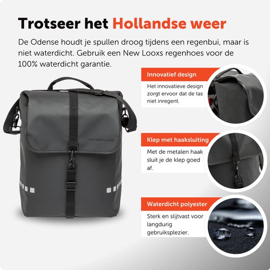 New Looxs Odense Single - Enkele Fietstas - Waterdicht Polyester - Afneembare Fietstas Enkel - Geschikt voor Elektrische Fietsen - 17,5 liter - Zwart van New Looxs — afbeelding 3