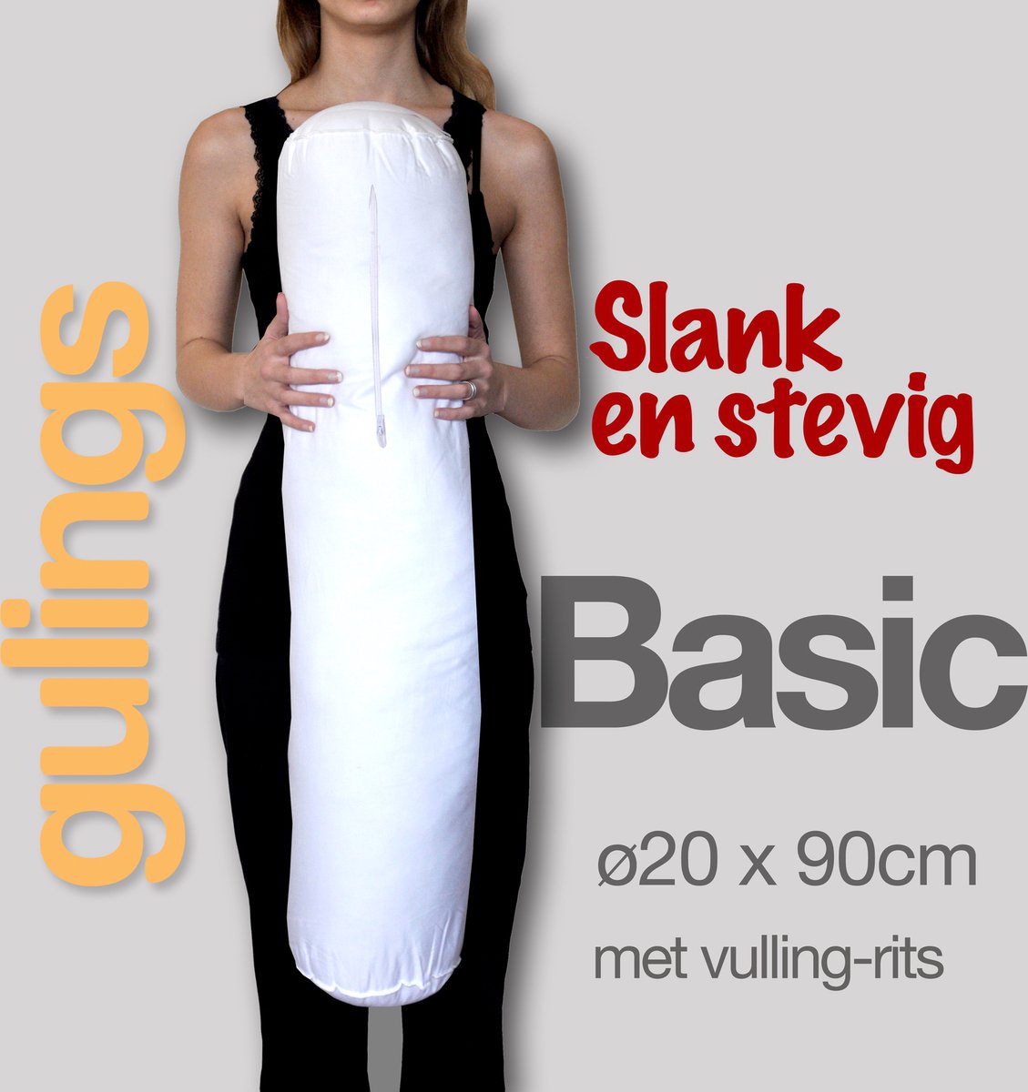 Guling Basic Rolkussen zonder sleeve - Body pillow ø20 x 90 cm, Fors en Stevig, Extra Ondersteuning voor Zijslapers, met Bijvulritsje