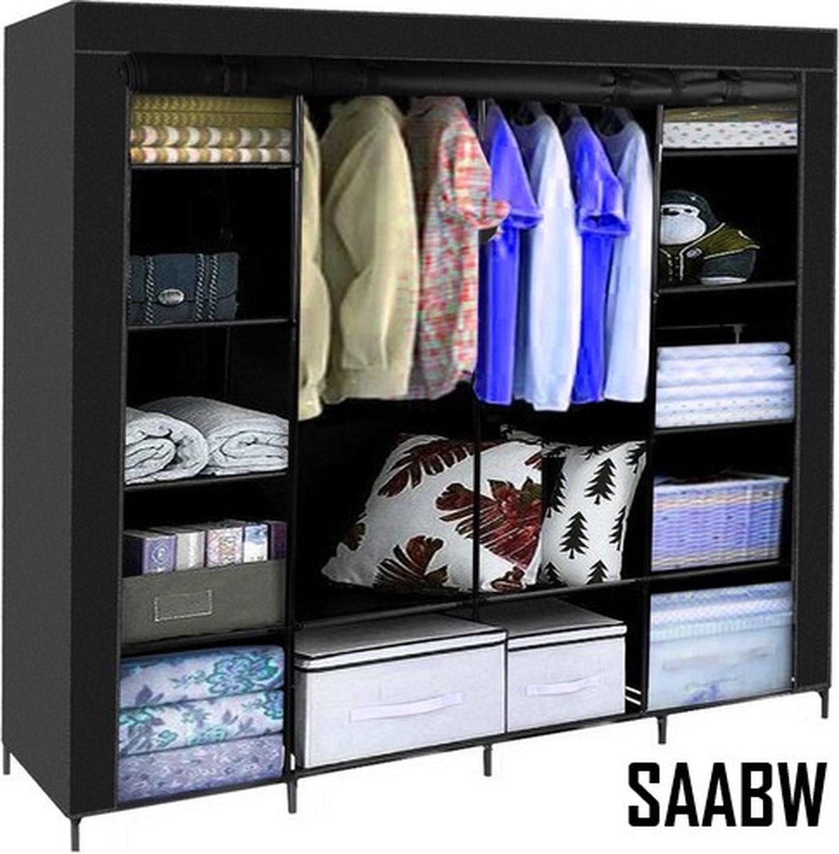 XXL 170x170cm opvouwbare stoffen kledingkast | Opvouwbare, duurzame ruimtebesparende opbergkast - 51310