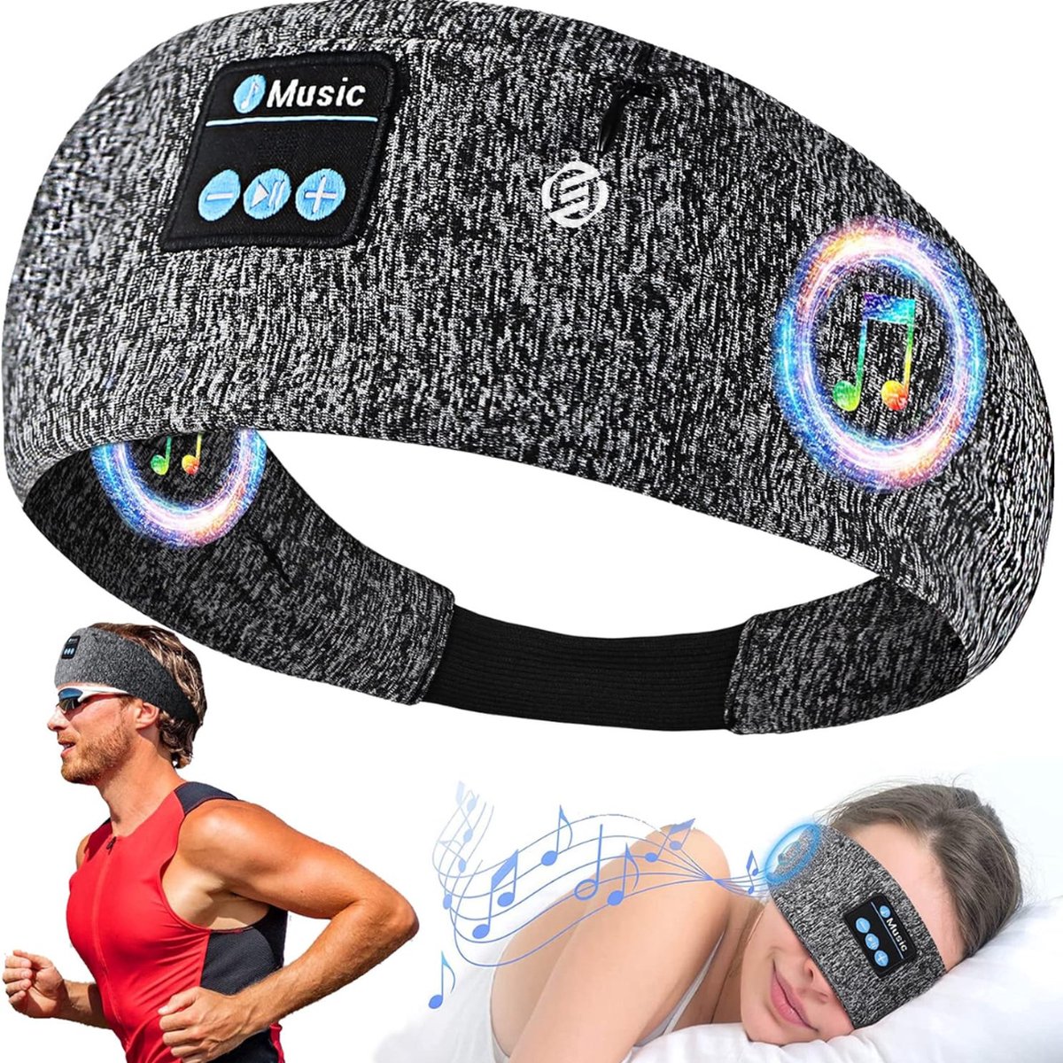 Equivera Slaapmasker Bluetooth - Slaap Koptelefoon - Hoofdband met Speakers - Mannen en Vrouwen - Slaapmasker met Speakers - 100% Verduisterend - Incl. White Noise en Binaural Beats