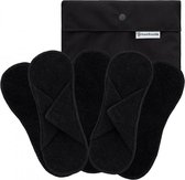 Bamboolik wasbare inlegkruisjes biologisch katoen met klittenband - 5 stuks & wetbag - wasbare inlegkruisjes - klittenbandsluiting - badstof - zwart