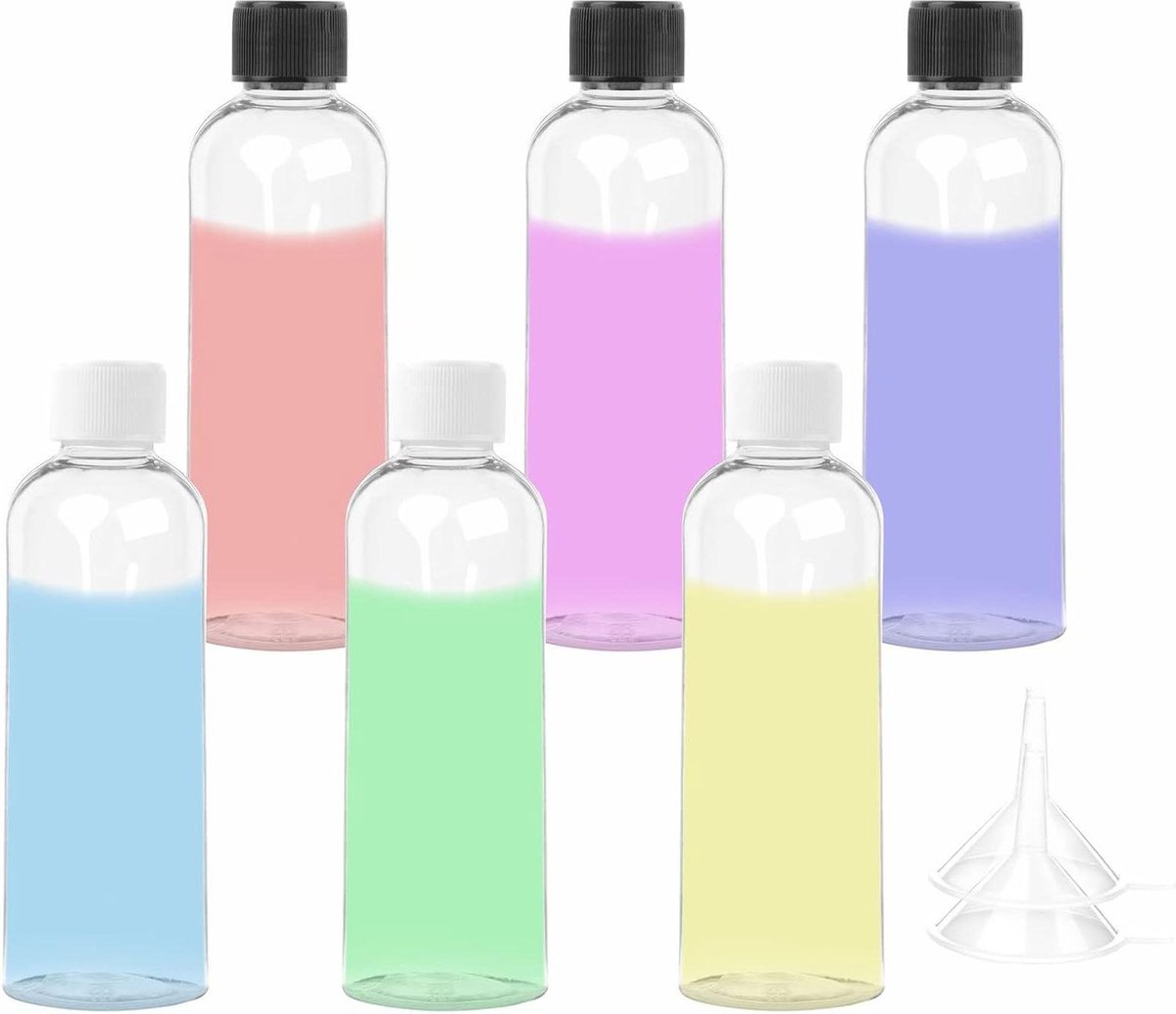 Reisflessen 100 ml 6 stuks lege doorzichtige plastic navulbare flessen met schroefdeksels en trechters Lekvrije draagbare reiscontainers voor toiletartikelen kantoor en camping reisflesjes 100ml