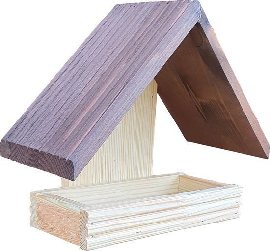 DARLUX Handgemaakt zeshoekig vogelhuis van hout, weerbestendig, XL, met en zonder standaard, voederhuis, voederhuisje, bitumshingdeldak (rood-bruin, XL zonder standaard