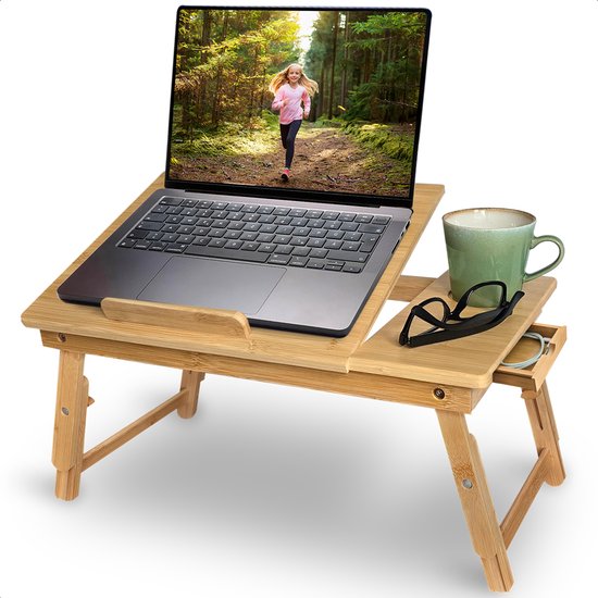 Foto: Goliving laptoptafel uitklapbaar tot 39 cm hoog verstelbaar opvouwbaar werkblad ergonomische laptop tafel banktafel bedtafel laptopstandaard hout