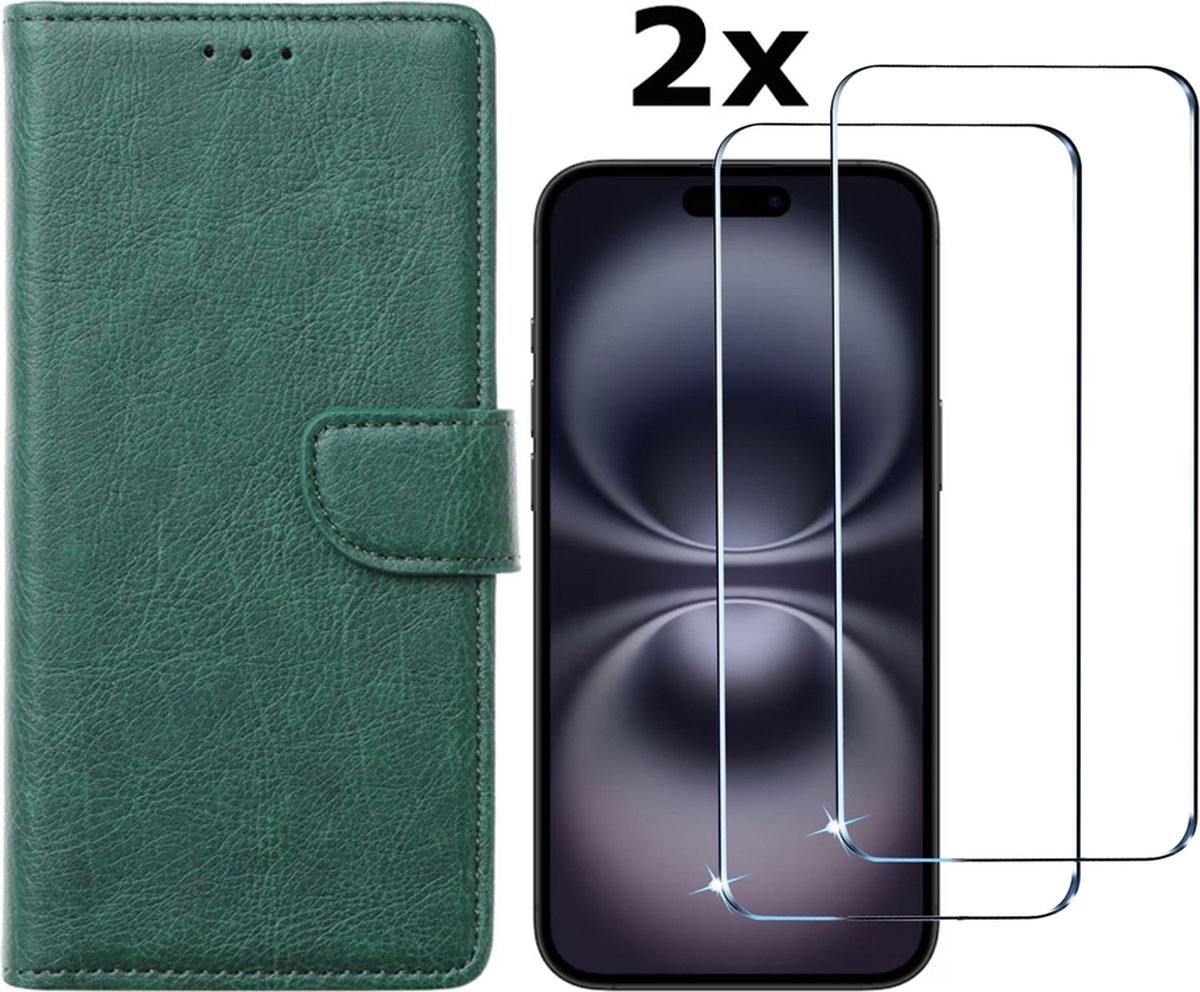 Hoesje Geschikt voor iPhone 16 Plus hoesje bookcase met 2 stuks screenprotectors – Groen