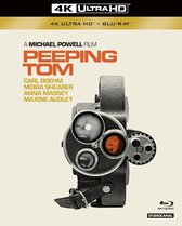 4K Ultra HD Blu-ray hoes van Peeping Tom met een close-up van een filmcamera.