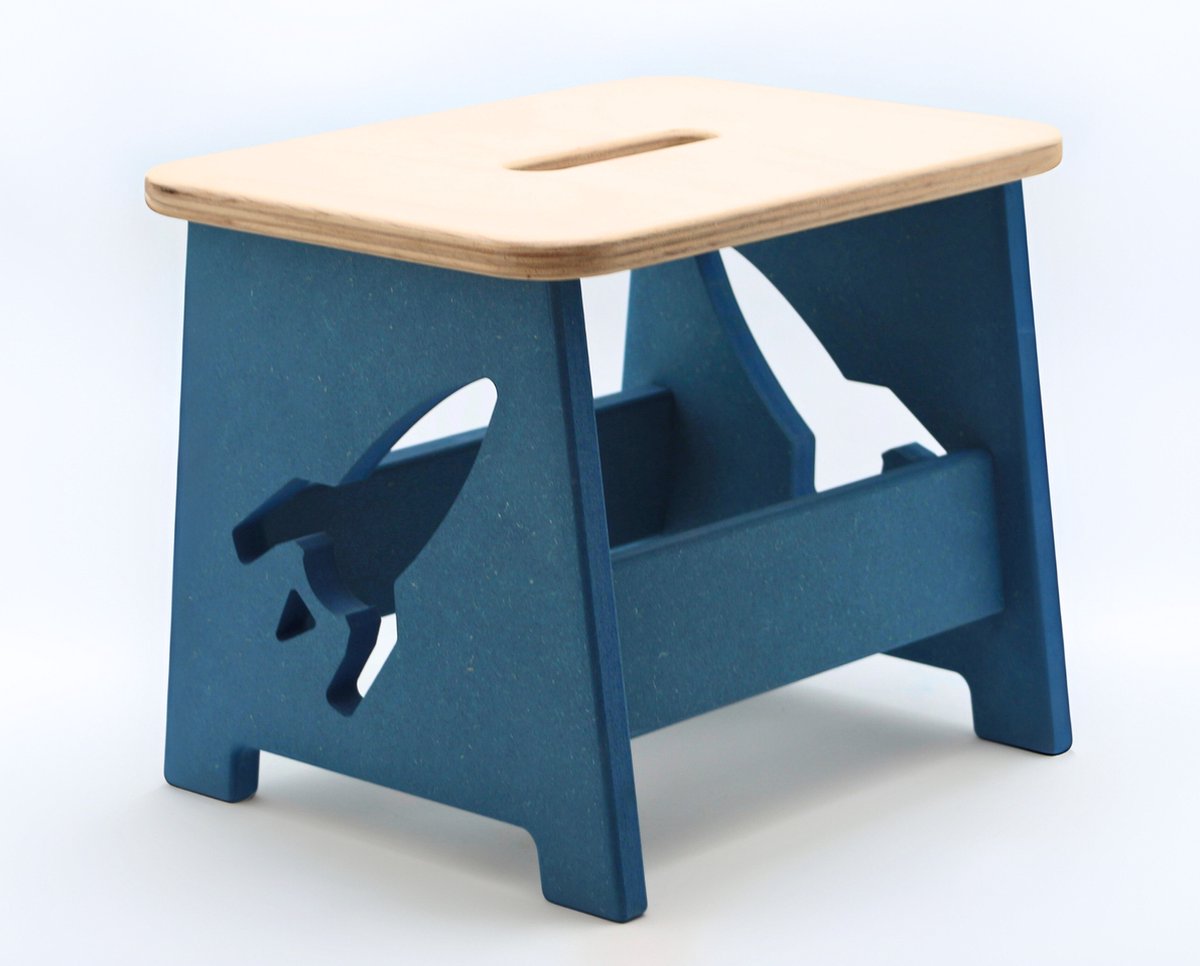 Houten kruk voor kinderen - Kinderkruk - Opstapje - Blauw - Raket