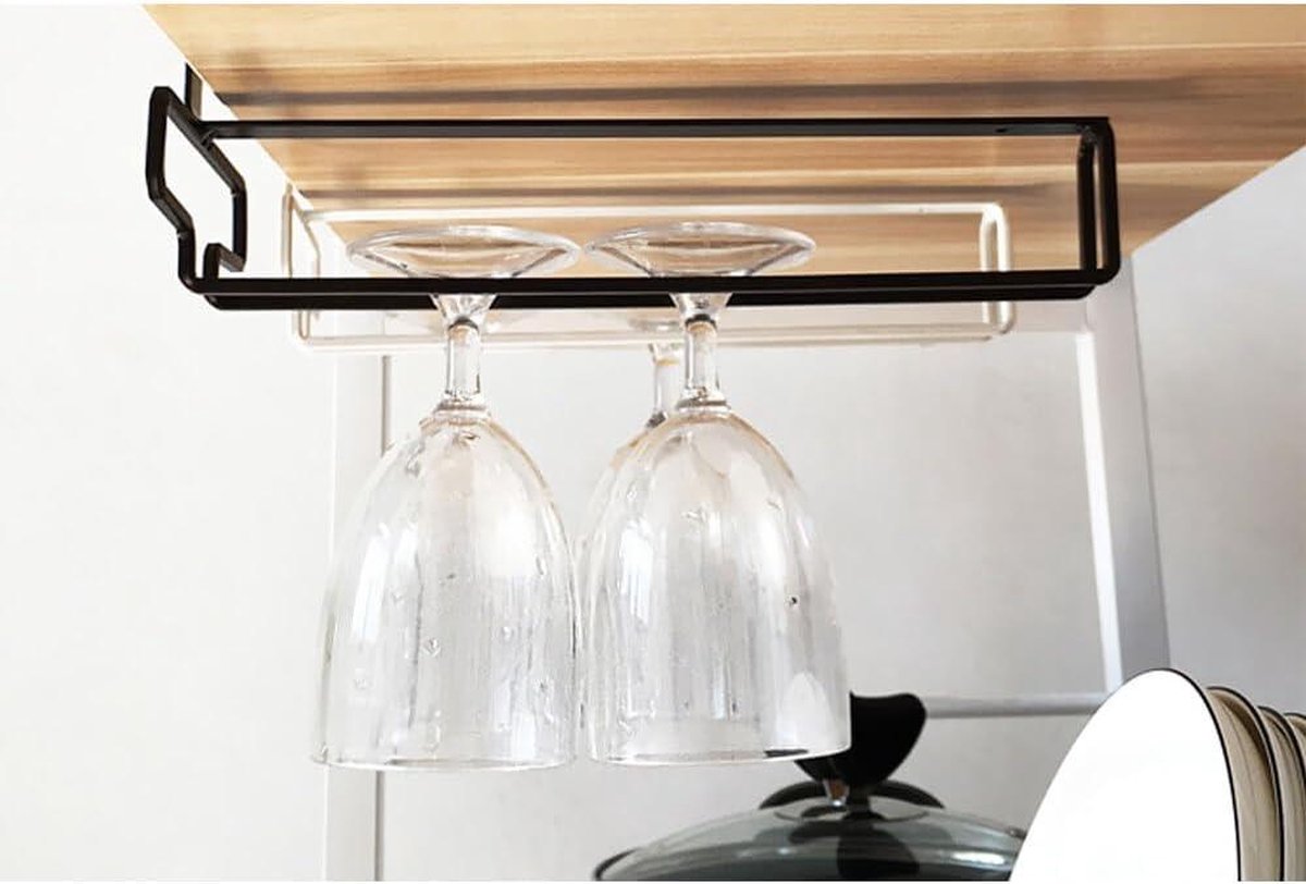 Vaisoeny 360 graden draaibare wijnglashouder, geen boren, om op te hangen onder een plank, eenvoudige installatie voor keukens en bars, zwart