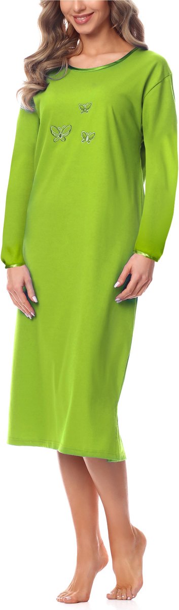 Merry Style Dames Nachtemd - Nachtjapon – Korte mouwen - Katoen – MS-DR-Malwa-ND - Groen (Lange mouw) - M