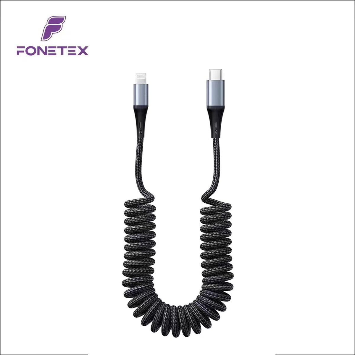 FoneTex USB C naar 8-PIN Krulsnoer Kabel - Tot 2 Meter Uitrekbaar - Uitrekbare Oplader - Geschikt voor Apple Carplay, iPhone - Oplaadkabel
