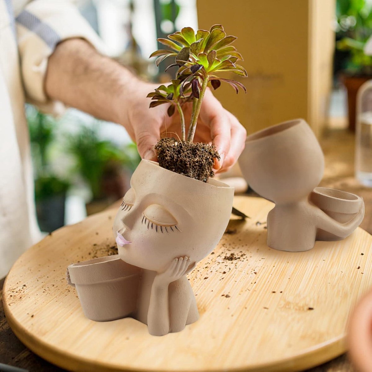 Miniatuur Witte Hars Bloempot, Realistisch Poppenhuis Bloempot Model