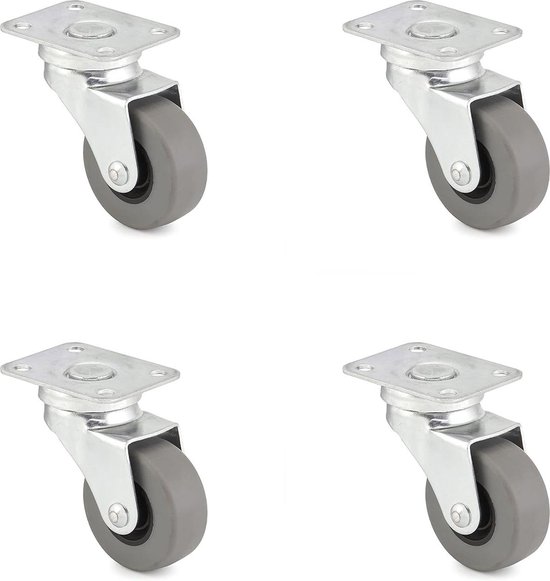 Meubelwielen voor meubels, 4 stuks, zachte rubberen zwenkwielen, vrij draaibare wielen voor bed met wielen, accessoires voor thuis, wielen met rem (kleur: zonder rem, afmetingen