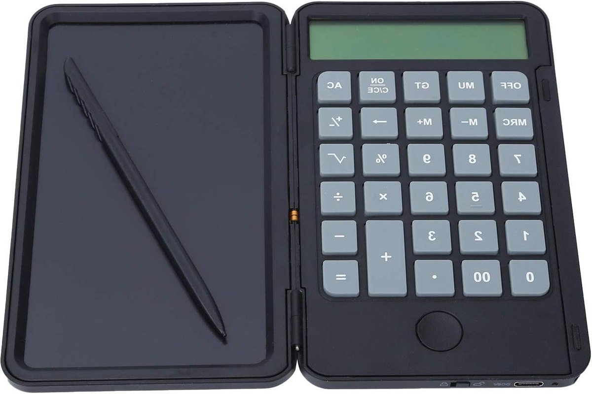Basic Calculator met LCD Schrijfbord - TypeC Opladen - 12-cijferige Display - Smart Tekening Handschrift Tablet