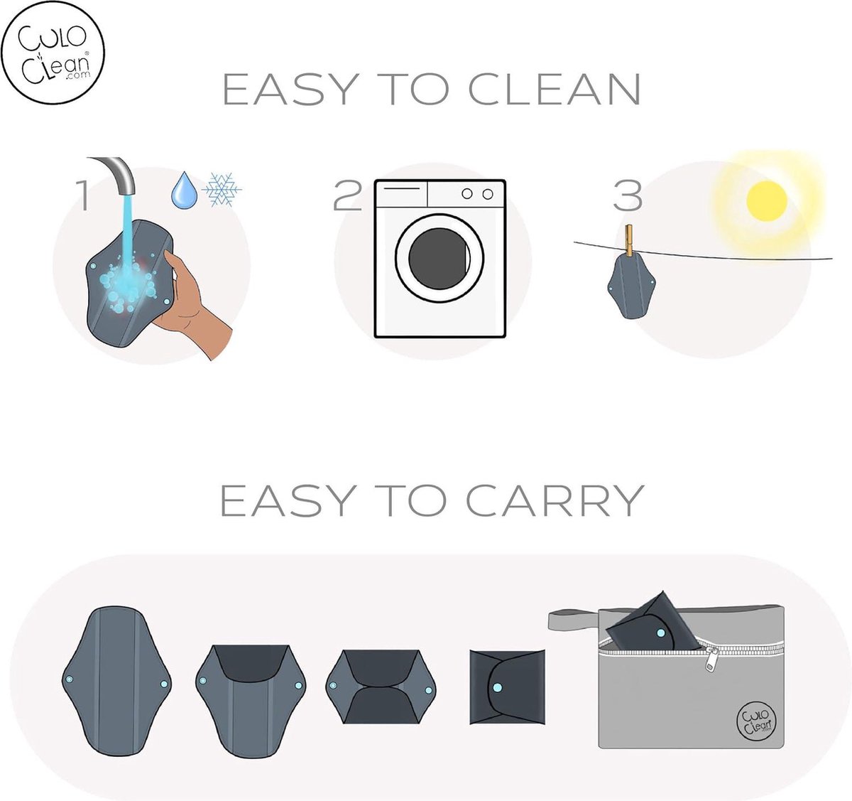 Herbruikbaar maandverband van bamboevezel - Matige-medium-overvloedige stroom - Ecologische inlegkruisjes - Ademend en waterdicht - Draagbaar bidet - Tas - CuloClean (7M) — cadeau in Cadeau-ideeën - foto 6