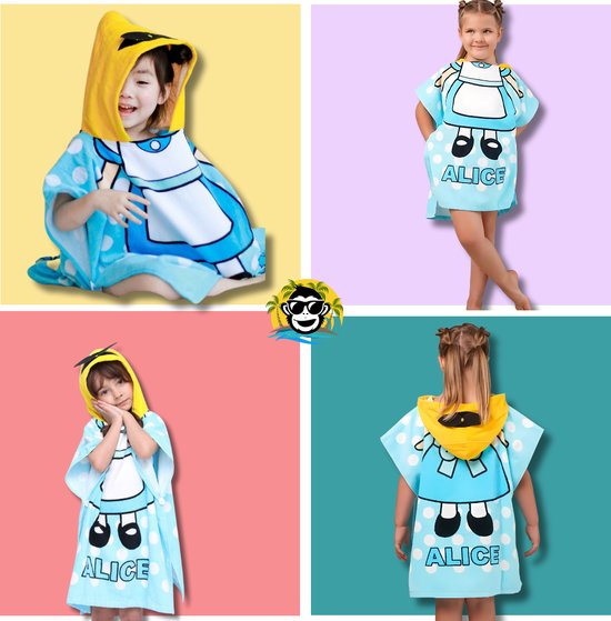 BoefieBoef Kinder Badponcho - Baby Badcape - Microfiber Kleuter Badjas Met Capuchon - Kerst Cadeau - Peuter Strandponcho Voor Kinderen tot 6 jaar - 60x90cm - Alice Wonderland Blauw - meisje - Oranje - Zomer - Strandlaken - Surfponcho -Dreumes van BoefieBoef — afbeelding 5