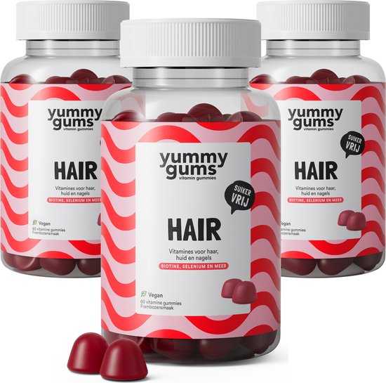 Foto: Yummygums hair suikervrij gummies kuurbox hoge dosering biotine en silicium 3 x 60 stuks