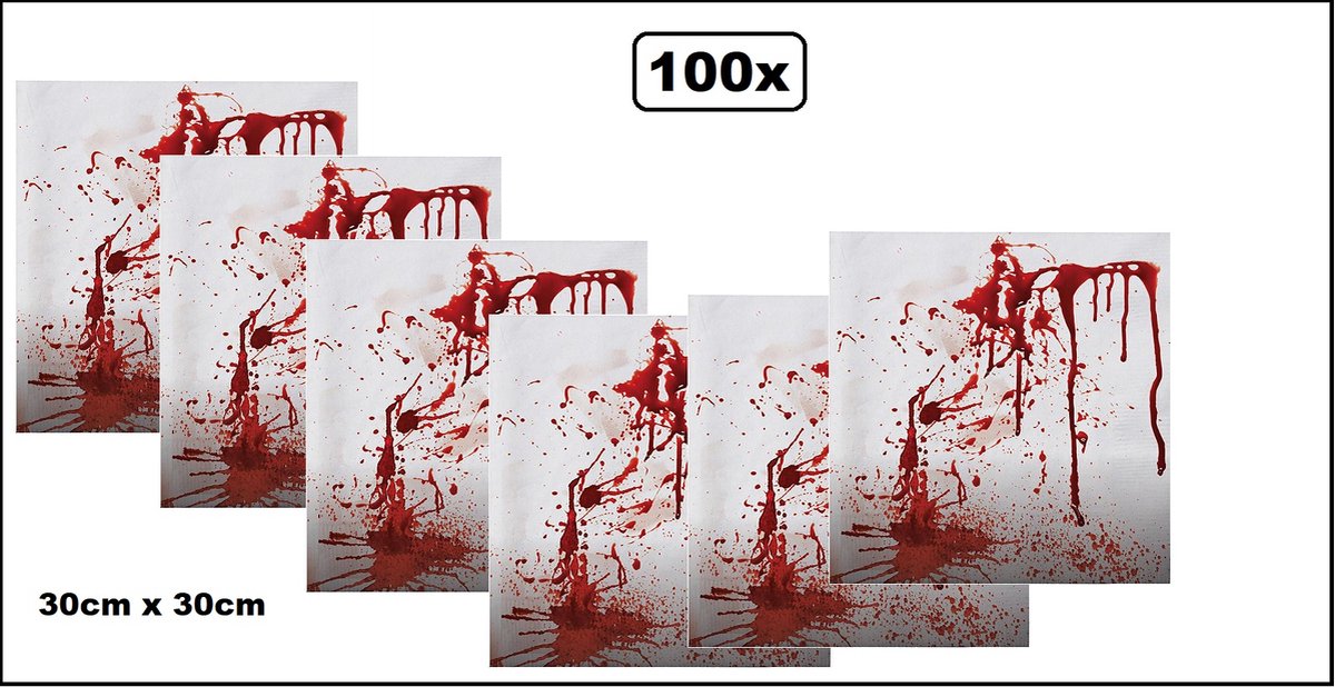 100x Halloween bloody servetten - 30cm x 30cm - Horror griezel bloed scary thema feest