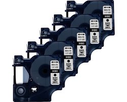 DULA Dymo D1 43613 - S0720780 - Compatible label tape - 5 lettertapes - Zwart op wit - 6mm x 7m