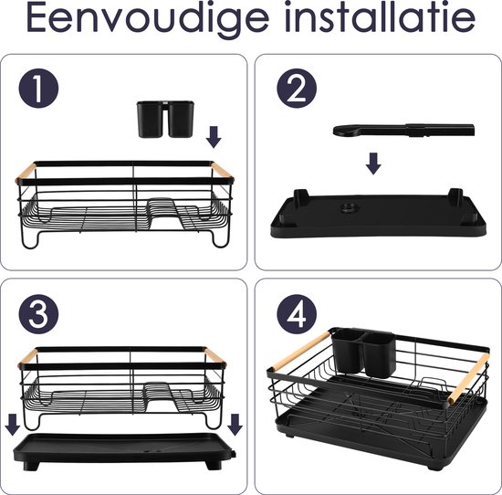 Behave Égouttoir avec égouttoir – Comprend égouttoir – Égouttoir à vaisselle – Avec porte-couverts – Gain de place – Métal – Zwart