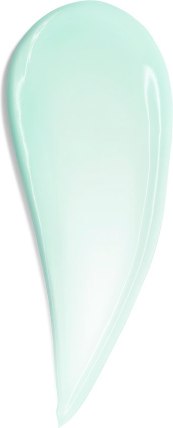 Een veeg van een licht turquoise gel op een witte achtergrond