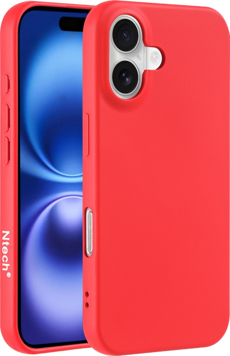 Hoesje Geschikt voor iPhone 16 – Zacht siliconen liquid backcover – Rood