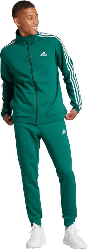 adidas Sportswear Basic 3 Stripes Fleece Trainingspak Heren Groen XL bol