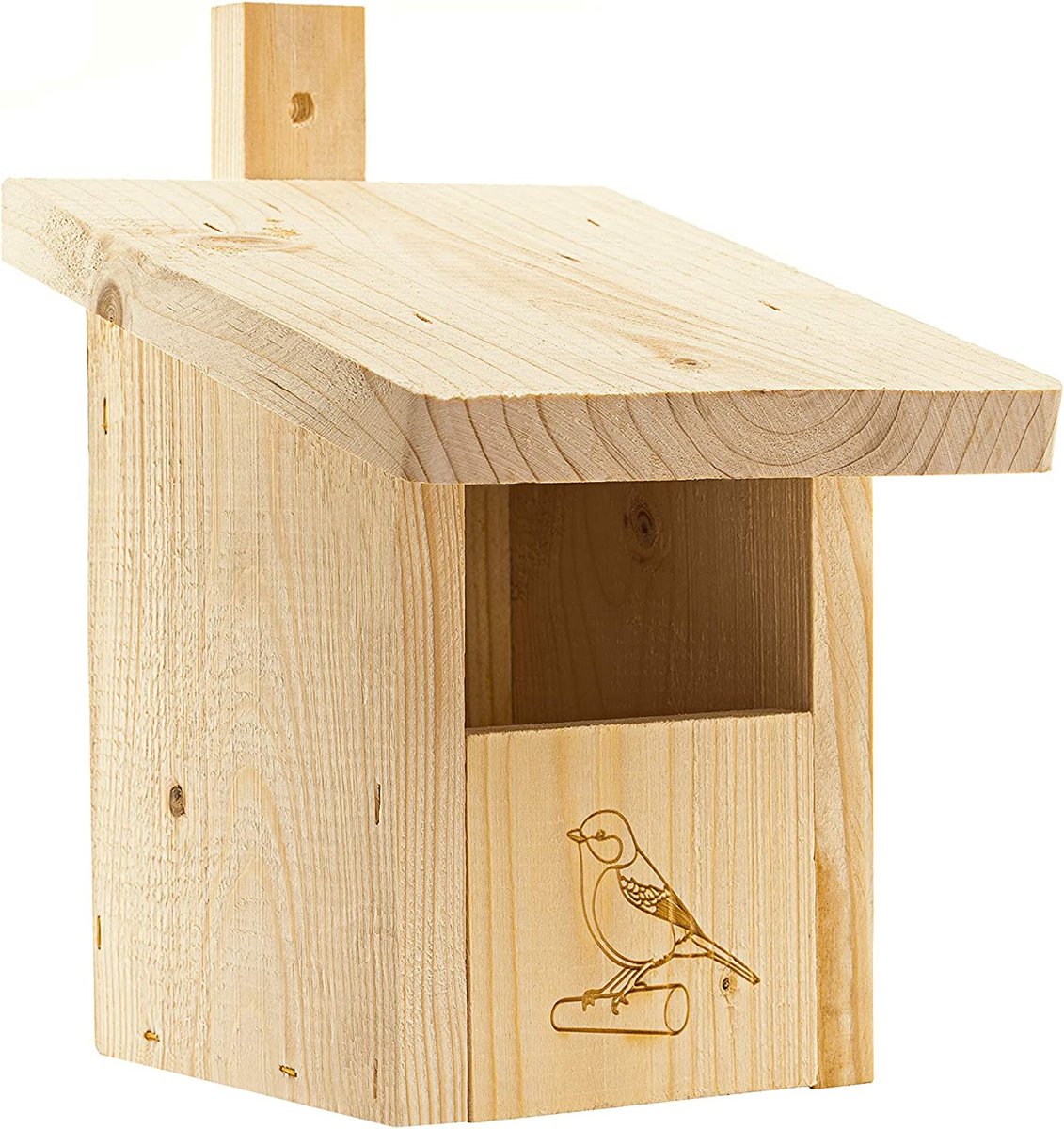 Vogelhuisje ‘Vogeltje’ Open – Houten Hangmodel met Naturel Dak 20x14x24 cm