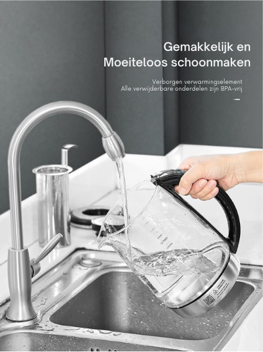 KITCHENBROTHERS KB1004066 | 1,7L - met temperatuurregeling Waterkoker Zwart