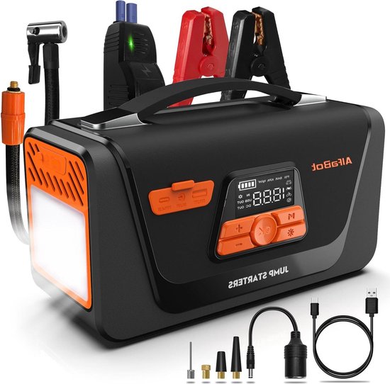 Foto: Starthulp voor auto en motoraccu s 12 v diesel en benzinemotoren auto s en bestelwagens starter met compressor ledlicht usb poort startkabel jumpstarter voor auto