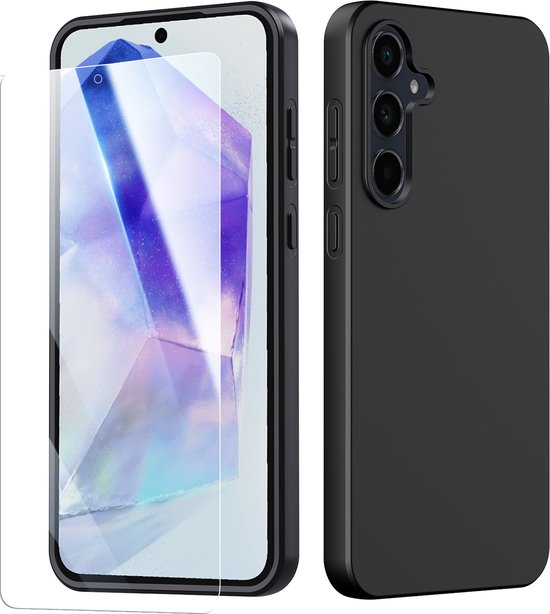 Foto: Nuvex hoesje geschikt voor samsung galaxy a55 zwart telefoonhoesje anti shock case cover met 1x screenprotector