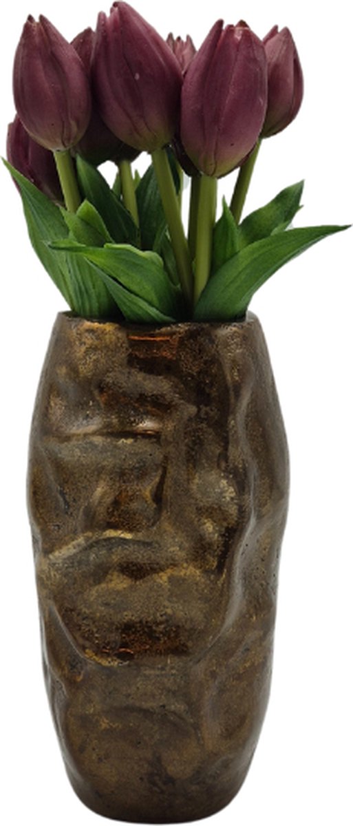 Deco4yourhome® - Vaas - Metaal - Bloemenvaas - Antiek Goud - Gold - 20cm