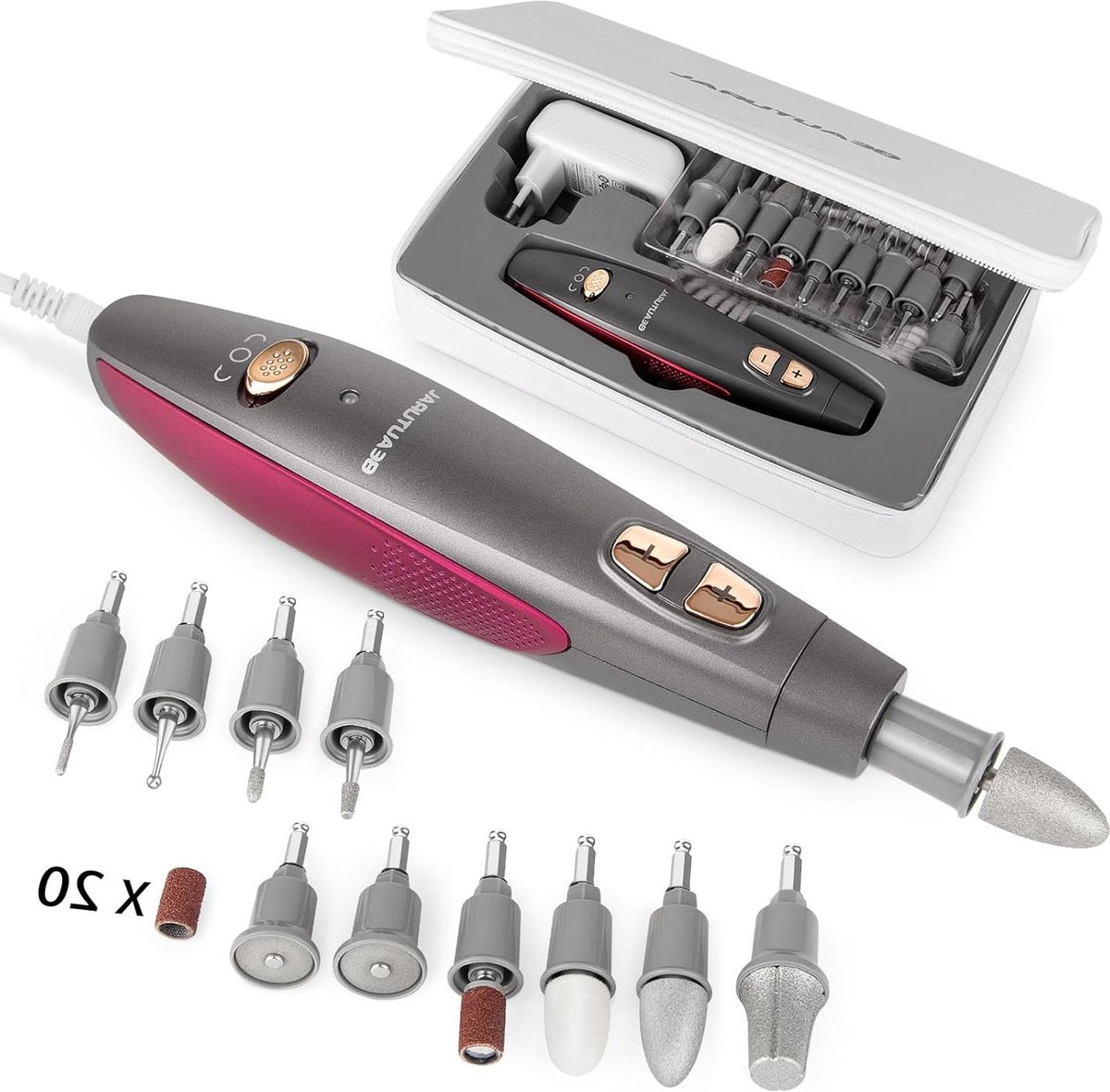 Manicure set Manicureset Elektrische Professionele Nagelfrees met 10 Opzetstukken en LEDlicht Grijs