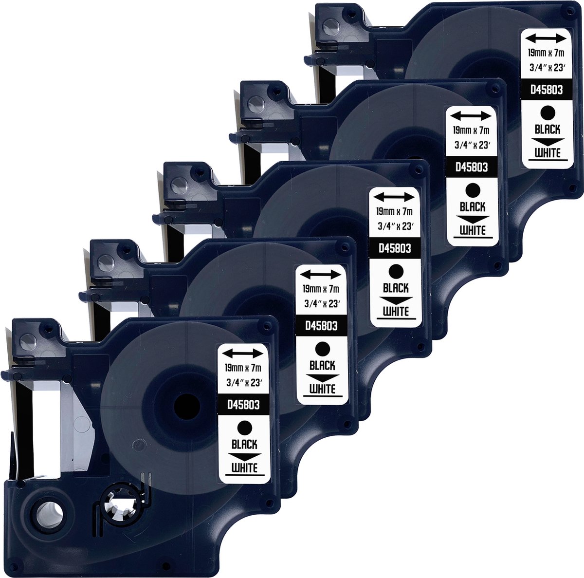 DULA Dymo D1 45803 - S0720830 - Compatible label tape - 5 lettertapes - Zwart op wit - 19mm x 7m