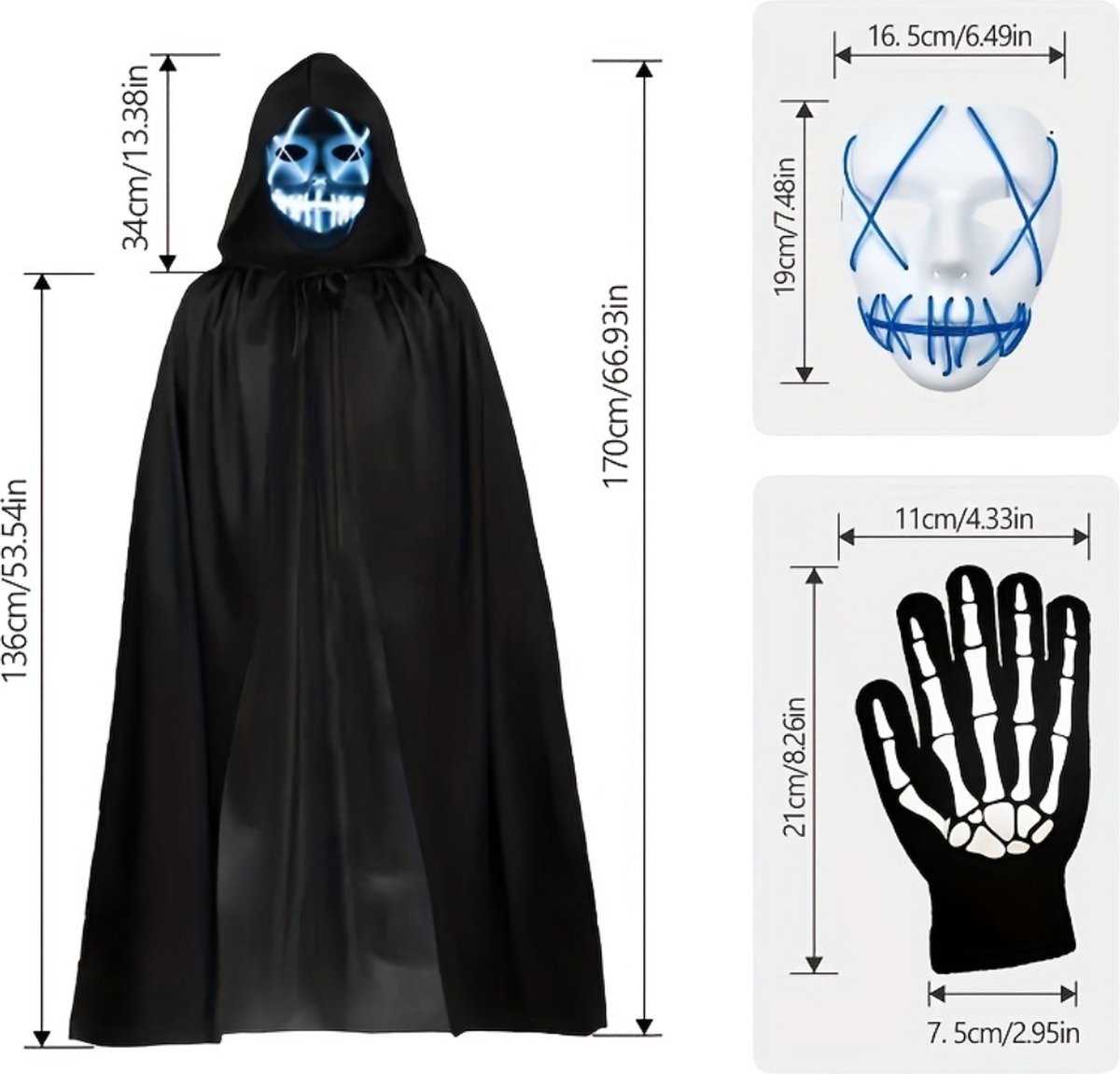 Bovista Halloween Kostuum - Halloween Outfit - Volwassenen - Schedel - Mantel - Set - Costume - Rood - Carnaval