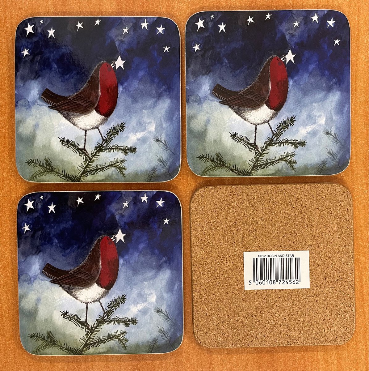 Alex Clark Onderzetters Robin and Star ~Roodborstje Kerst/winter