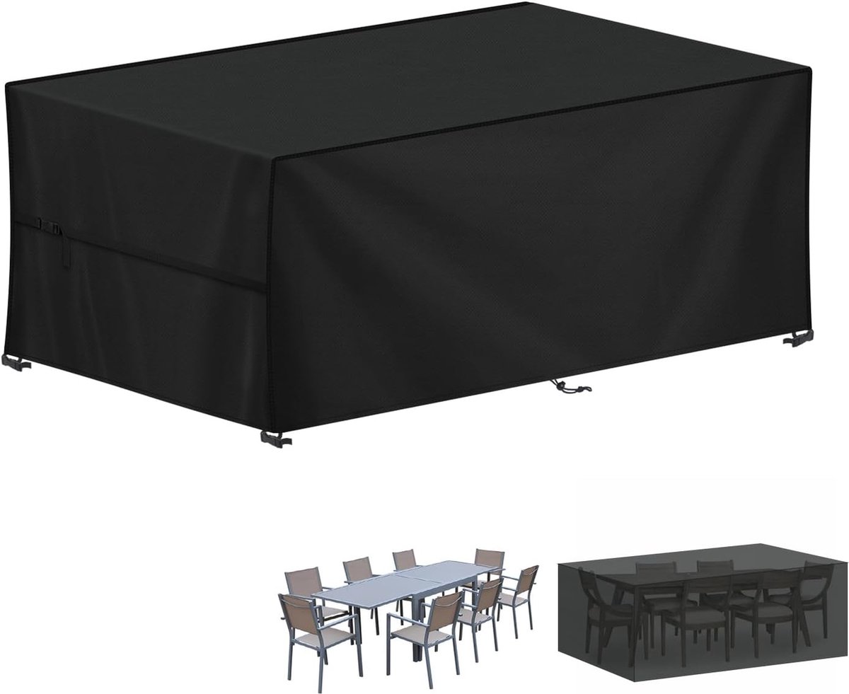 Tuintafelhoes 200x90x75cm Tuinmeubelafdekking Waterdichte Outdoor Tafelhoes 420D Oxford-Stof Tuinmeubelhoes Winddicht Beschermhoes voor Tuinmeubelen UV-Bestendig Hoes voor Tafel en Stoelen