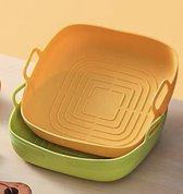 ZYLARO Siliconen Airfryer Bakjes - Airfryer Accesoires - 2 Stuks XL - Vierkant - Bakpapier Alternatief - 100% BPA Vrij - 20CM - Groen en Geel