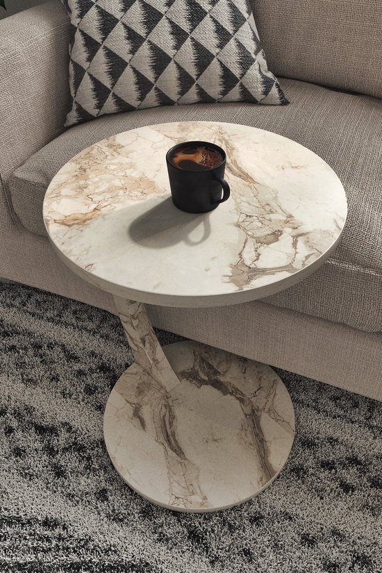 Table D’appoint Relaxdays Blanc/Doré - Design Marbre Et Métal