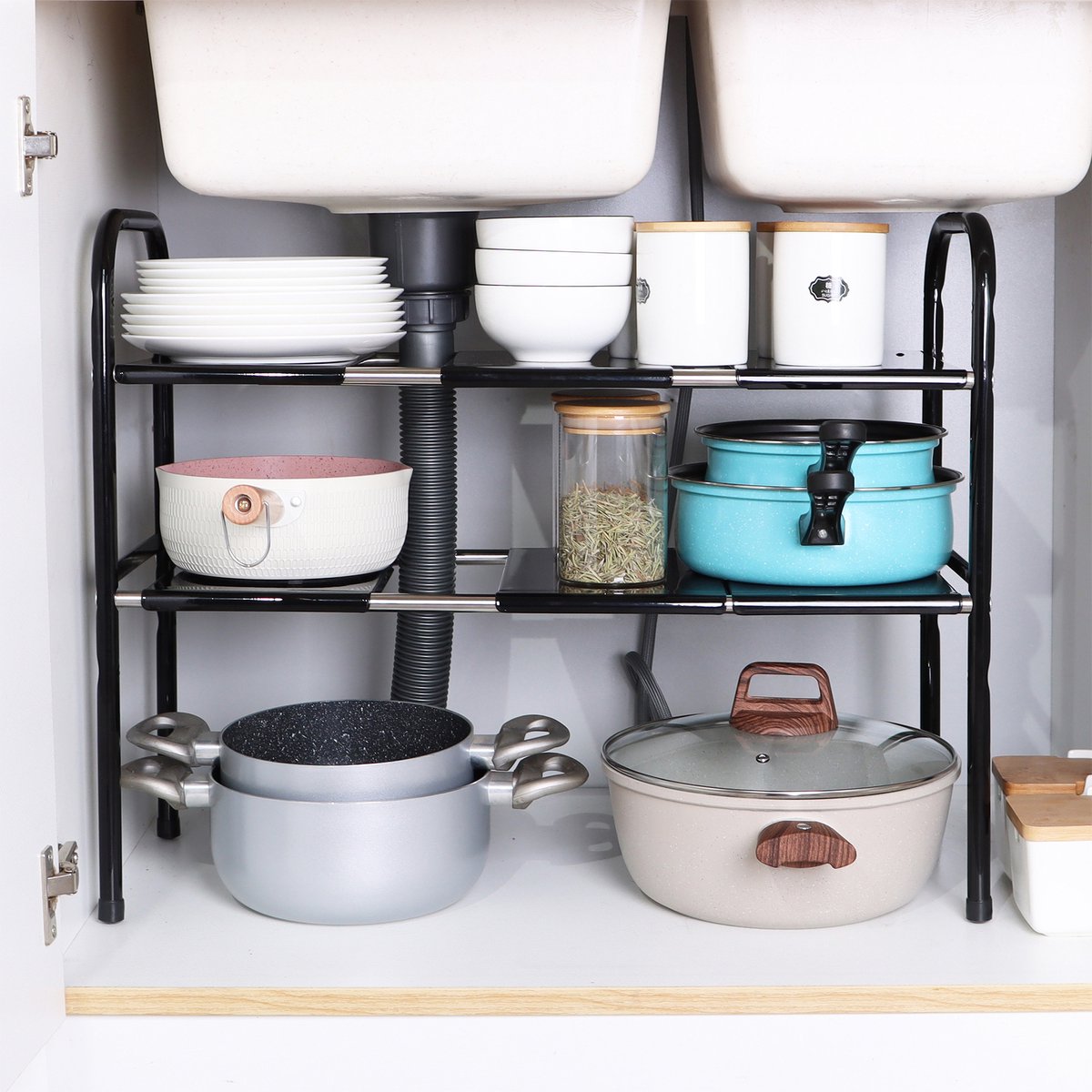 Behave Keuken Organizer - Aanrecht organizer - Keukenkast - Keukenrek - Gootsteen organizer - Verstelbaar - Zwart — cadeau in Cadeau-ideeën - foto 6