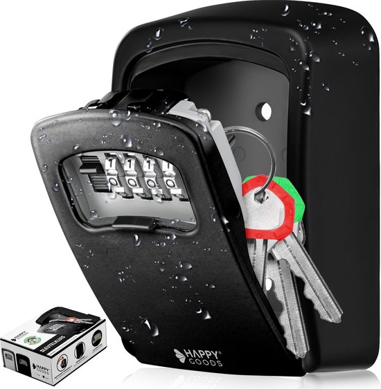 Happy Goods Sleutelkluis voor Buiten & Binnen - Zwart - 12x9x4 cm - Sleutelkluisje met Code voor Buiten - Waterbestendig - Kluisje met Cijferslot