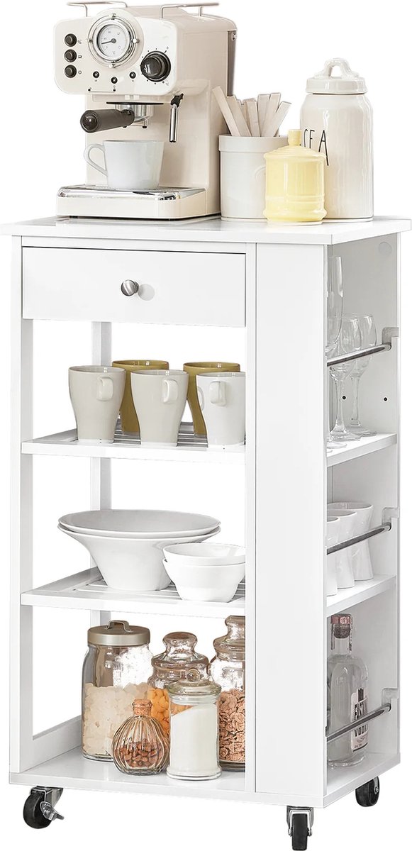 Bol.com Keukeneiland - Verplaatsbaar - Keukenkast - Dressoir - Organizer - Kasten - Houten Werkblad - Lade - Wit aanbieding