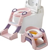 2-in-1 WC Verkleiner met Trapje - Toilettrainer met Opstapje - Potje Peuter - 2 tot 7 Jaar - Draagbare Toilet - Vrijstaand Toilet Kinderen - Roze