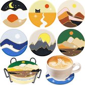 BOTC Peinture de diamants - Sous-verres avec support - Set de 6 - Forfait Adultes et Enfants - Cadeau - Paysages