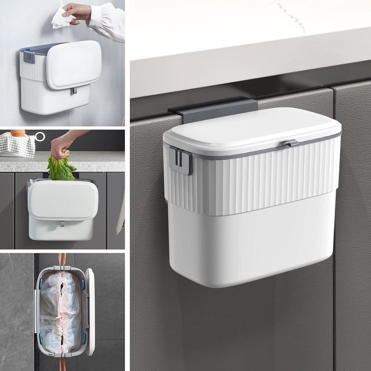Kleine afvalbak met deksel voor keukenkastdeur - keukencompostbak - wandgemonteerde afvalbak 18 gallon
