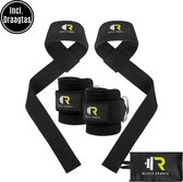 ReyFit Sports - 2x Lifting Straps + 2x Ankle Straps Bundel - Deadlift Straps + Enkelband Fitness - Fitness Accessoires - Inclusief Draagtas - Zwart
