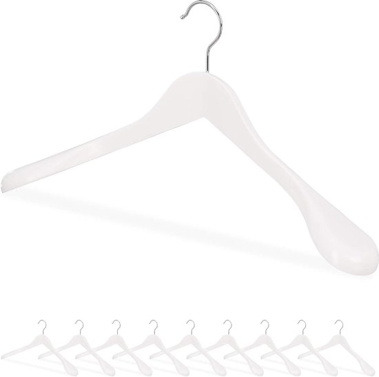 10x kledinghanger hout, set, voor jas, pakken, kostuums, & mantels, stevige kleerhangers, in het donkerbruin